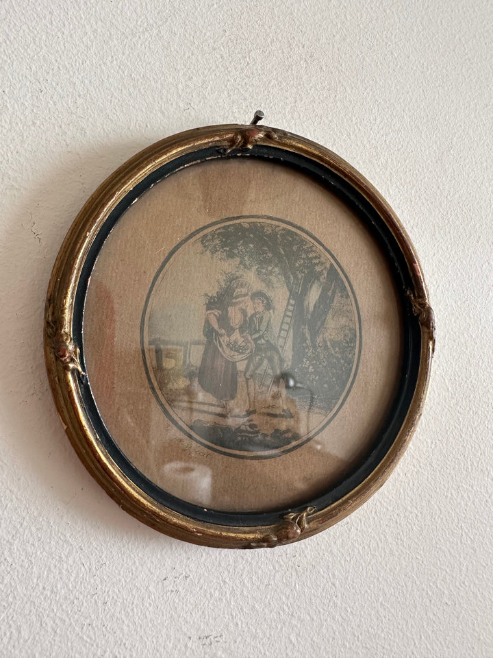 Gravure d'époque ronde cadre en bois napoléon III