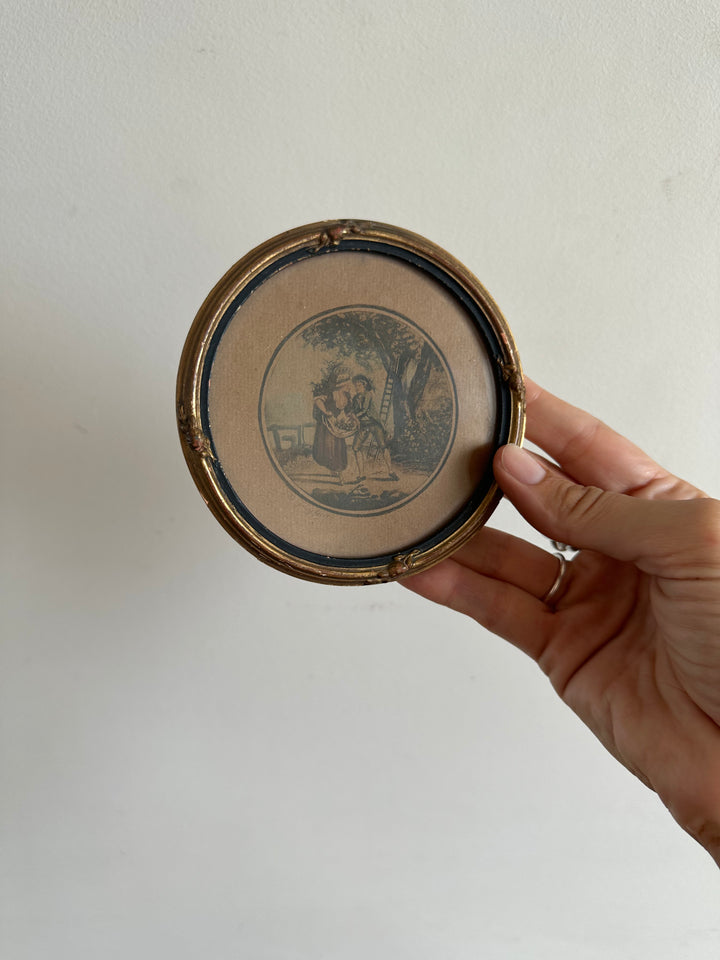Gravure d'époque ronde cadre en bois napoléon III