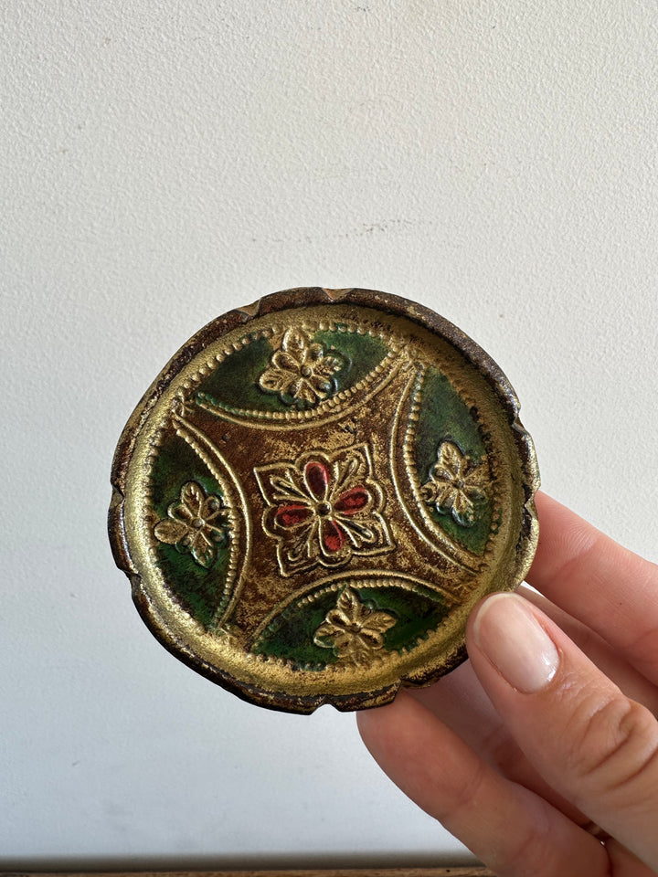 Sous verre en bois florentin or et vert x 6