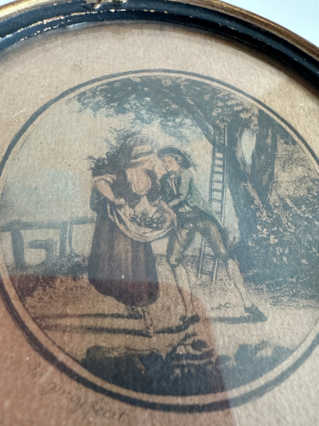 Gravure d'époque ronde cadre en bois napoléon III