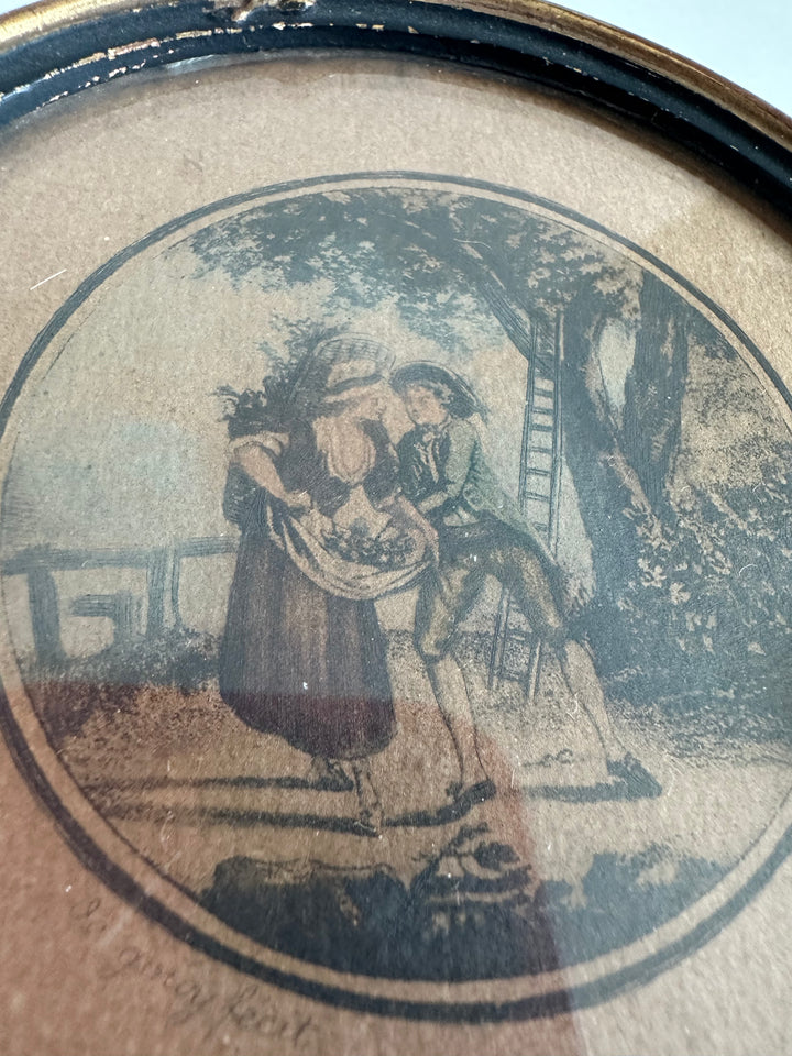 Gravure d'époque ronde cadre en bois napoléon III