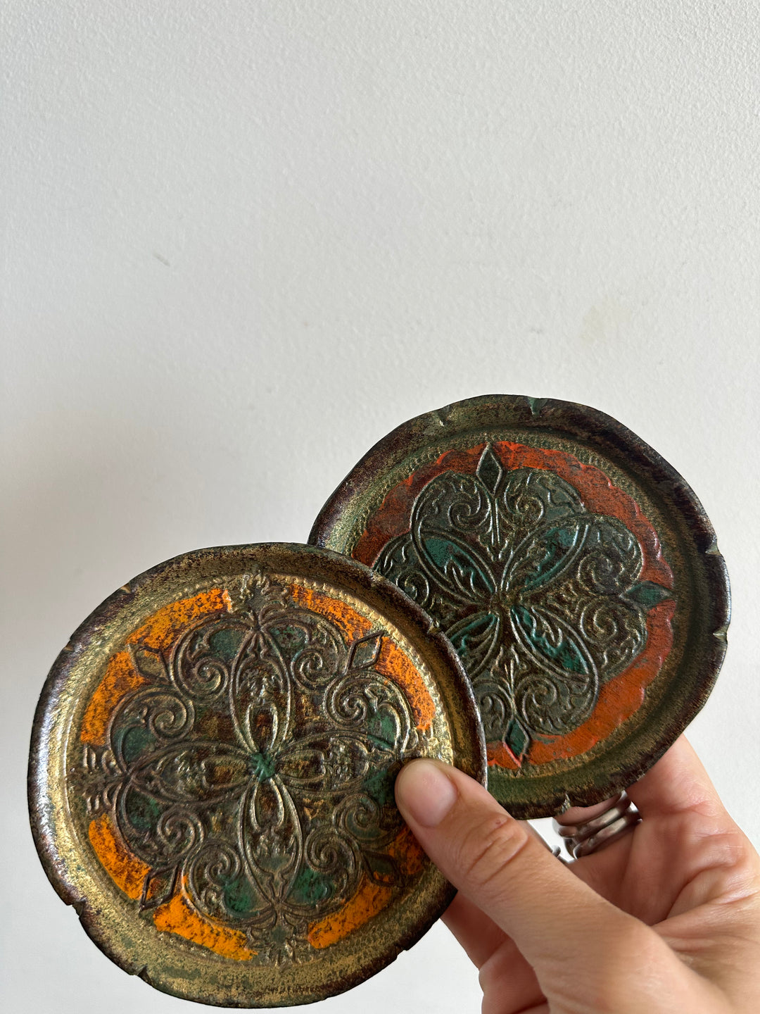 Dessous de bouteille florentin vert et orange