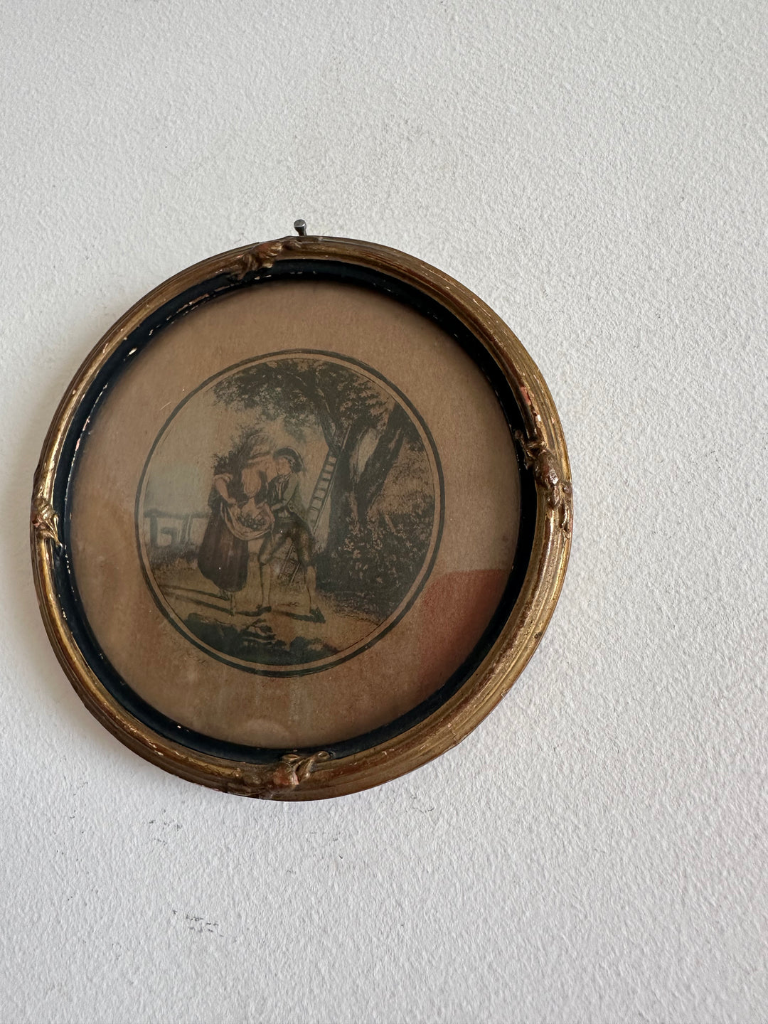 Gravure d'époque ronde cadre en bois napoléon III