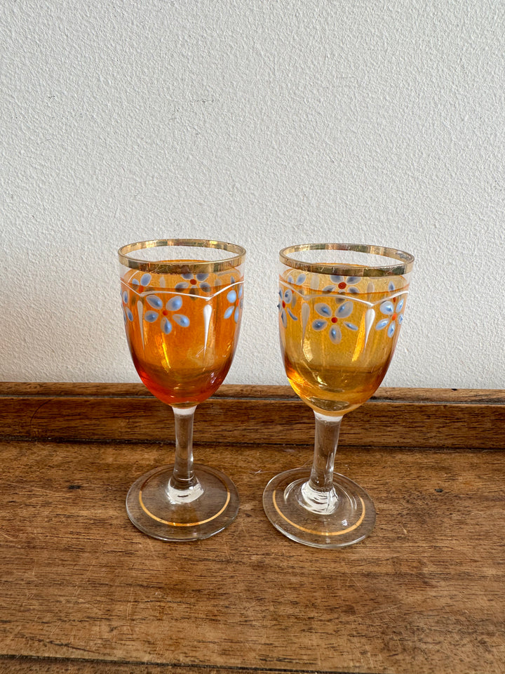 Verres à liqueur sur pied décorés main