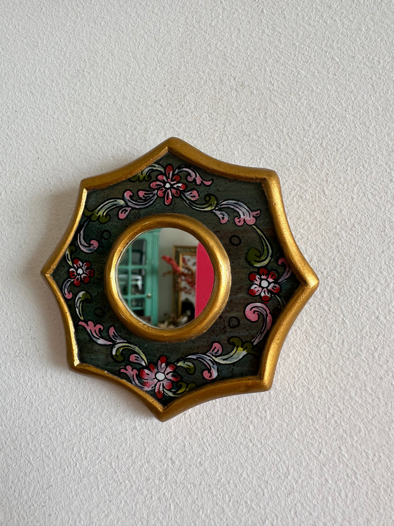 Miroir péruvien octogonal vert et doré