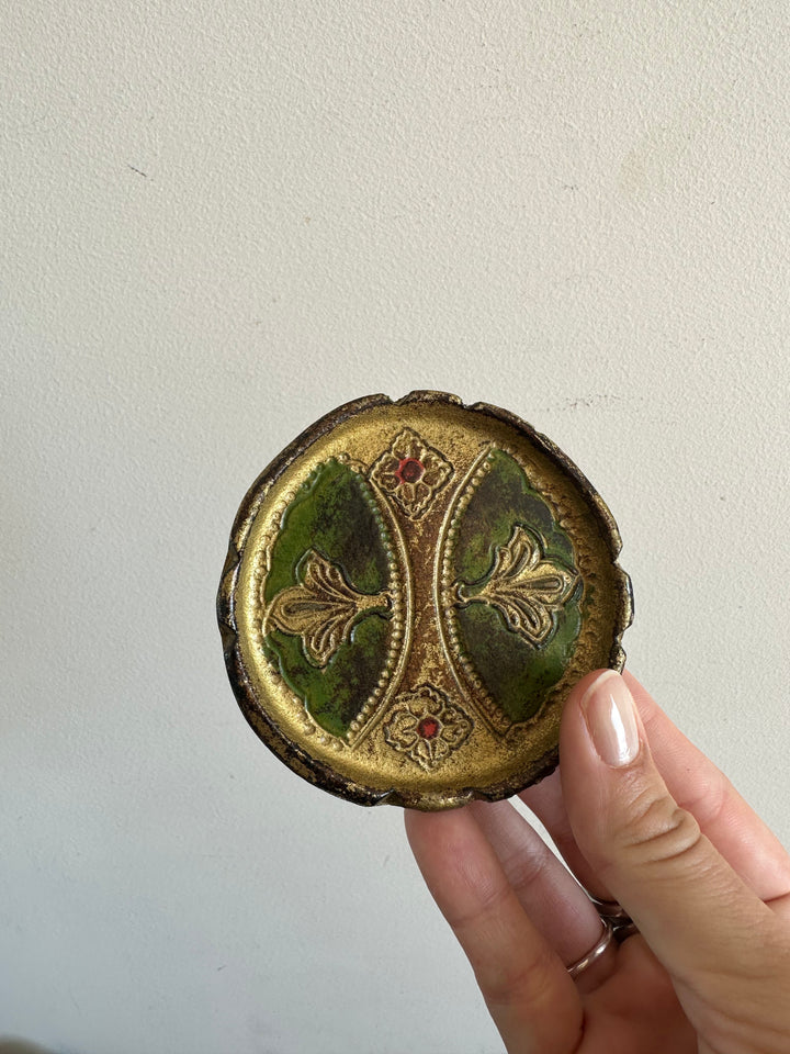 Sous verre en bois florentin or et vert x 6