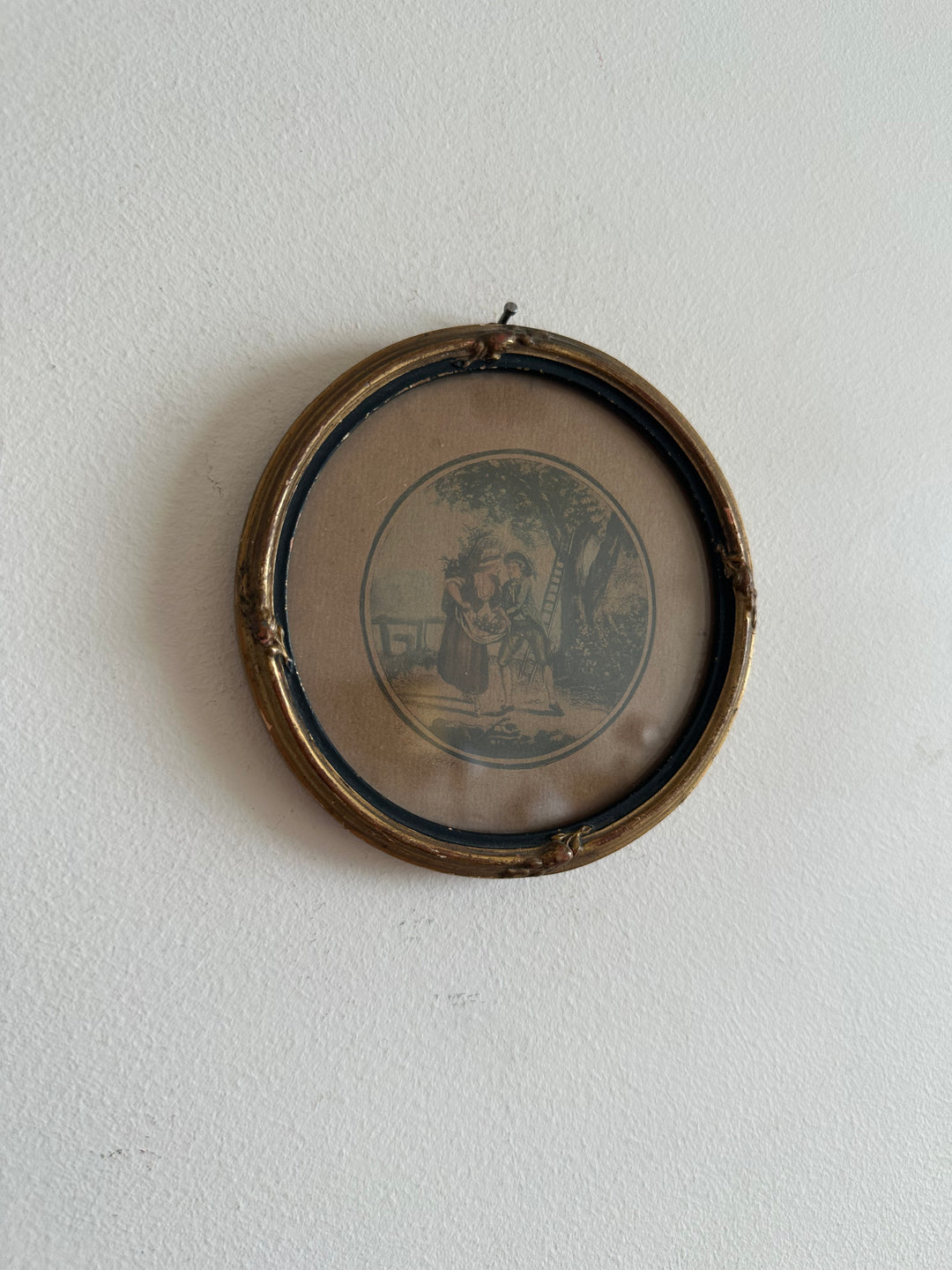 Gravure d'époque ronde cadre en bois napoléon III