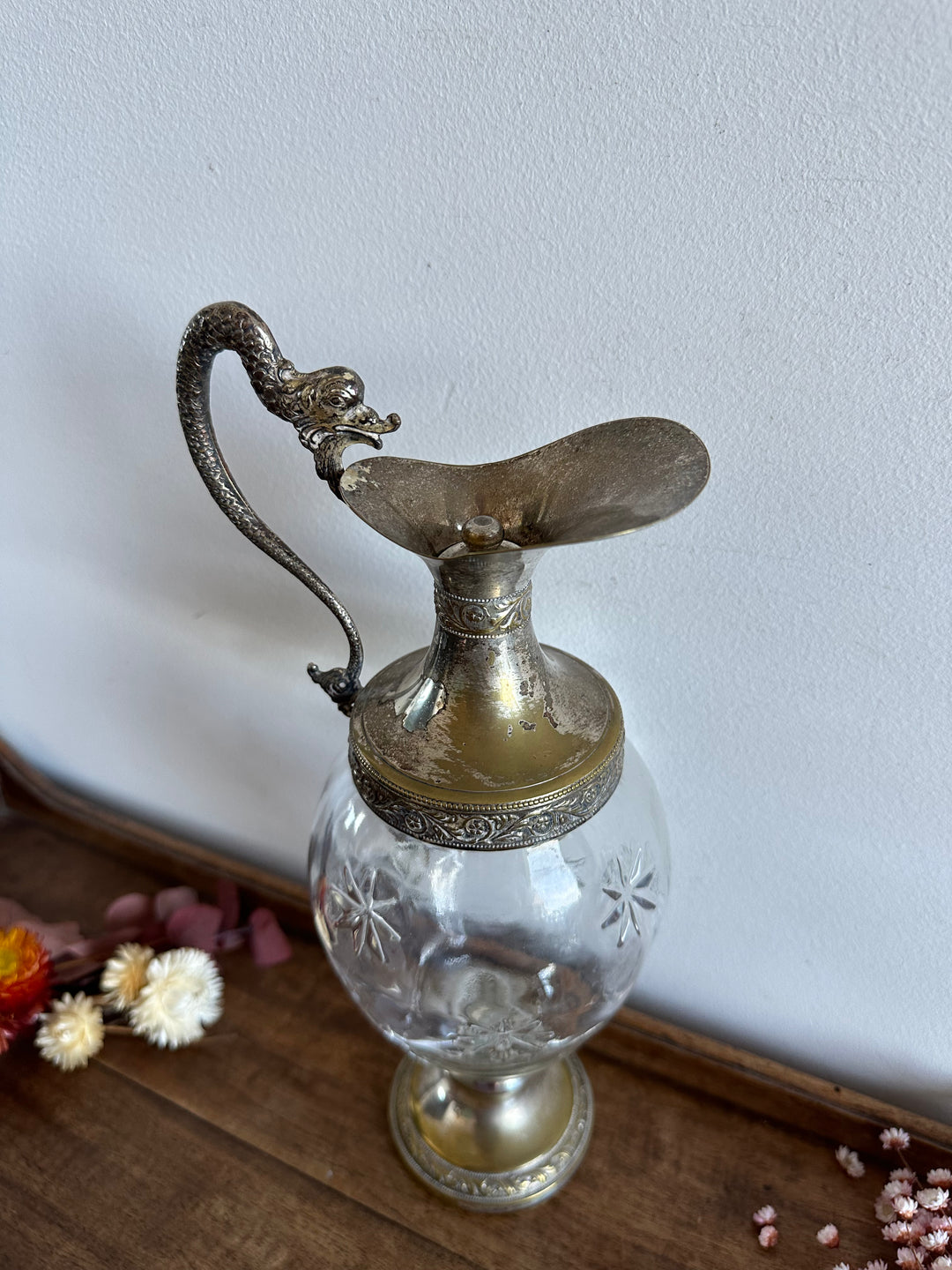 Carafe en verre et métal argenté liqueur de Bologne