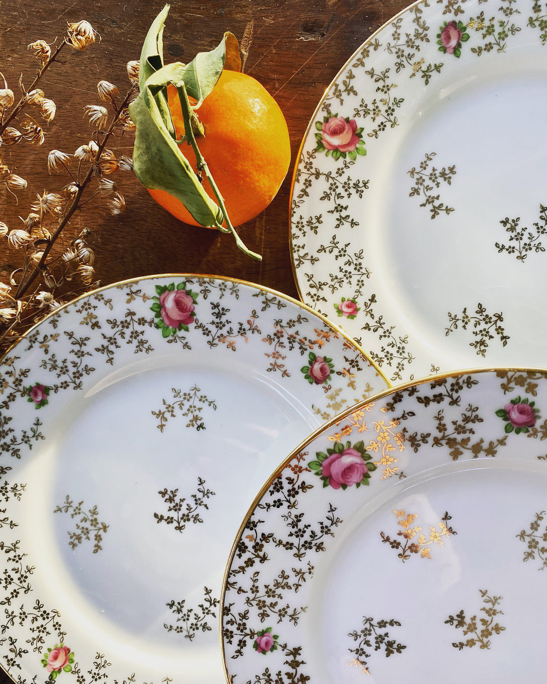 Assiettes à dessert rose et or Limoges