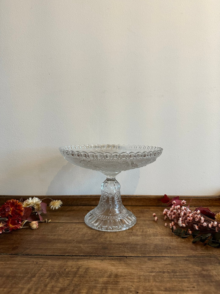 Compotier en verre moulé bordures dentelées