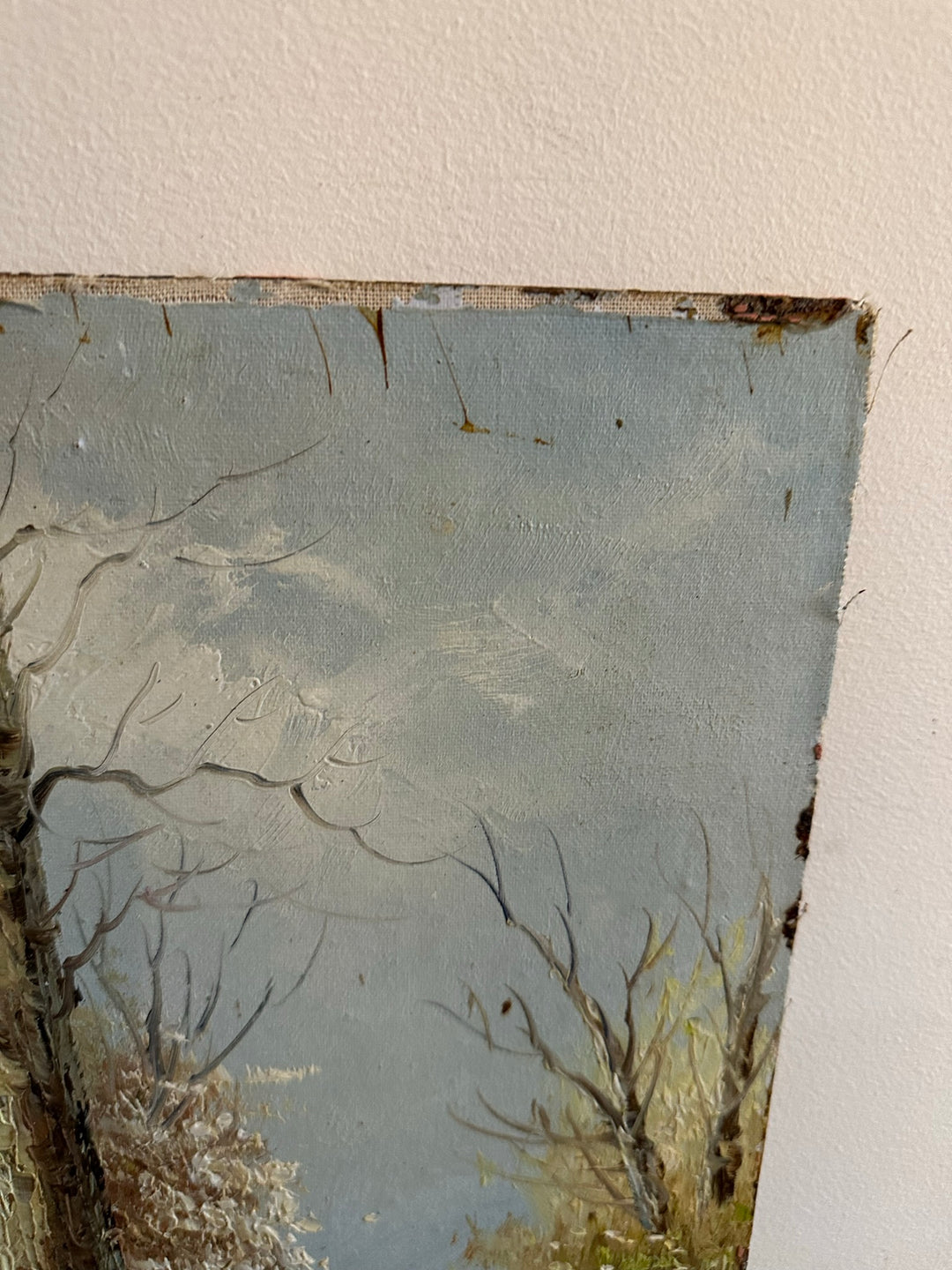 Peinture sur bois signée - balade dans la forêt