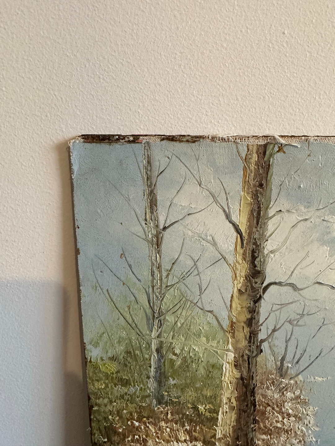 Peinture sur bois signée - balade dans la forêt