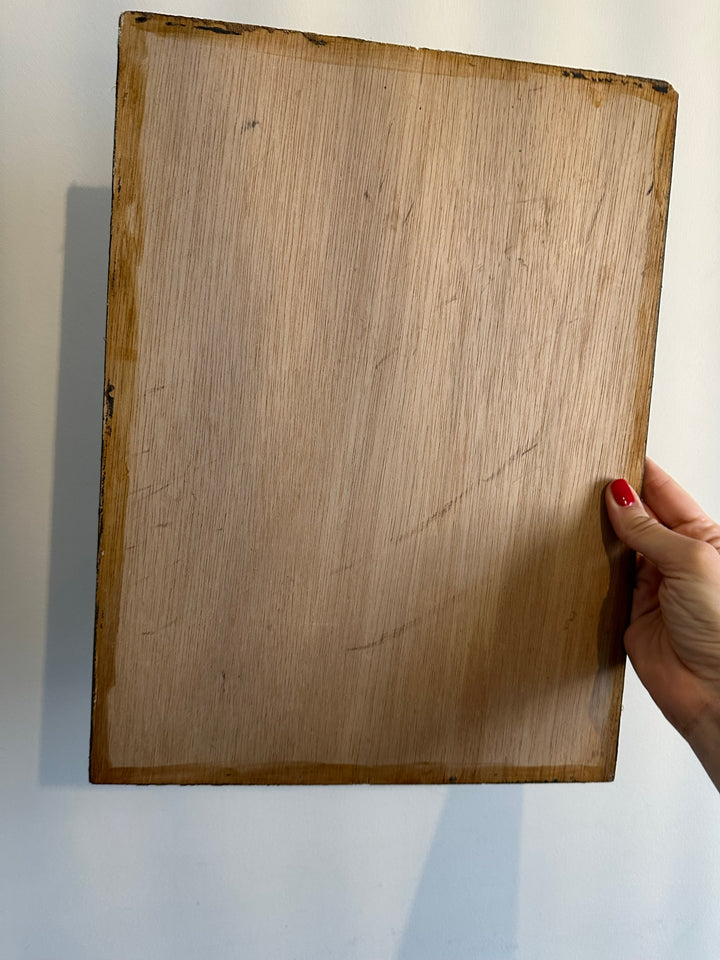 Peinture sur bois signée - balade dans la forêt