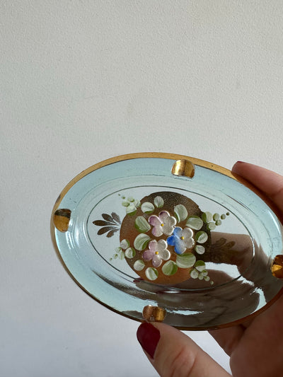 Cendrier en verre ovale fleurs sculptées style murano