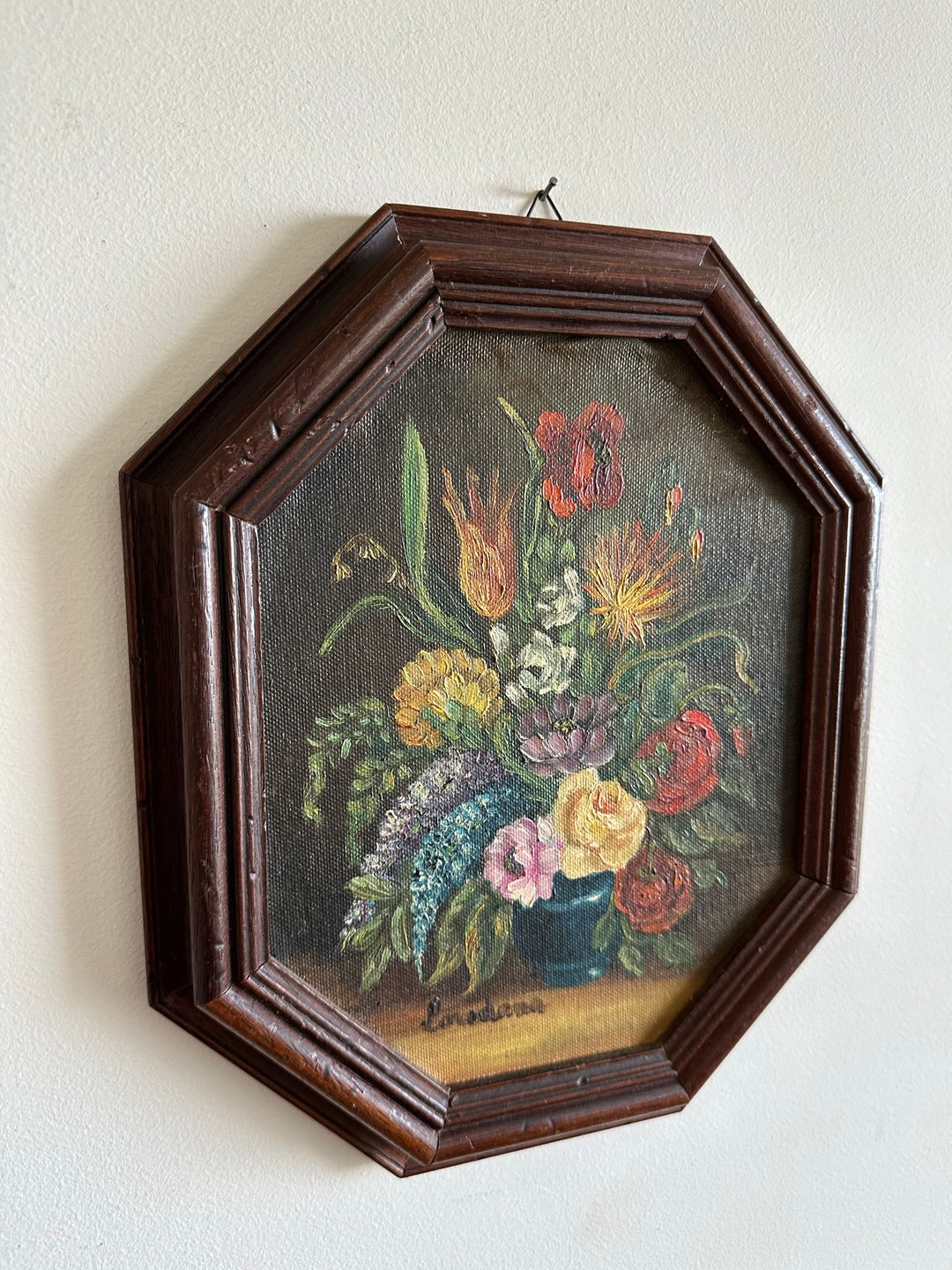 Peintures florales cadre en bois hexagonal