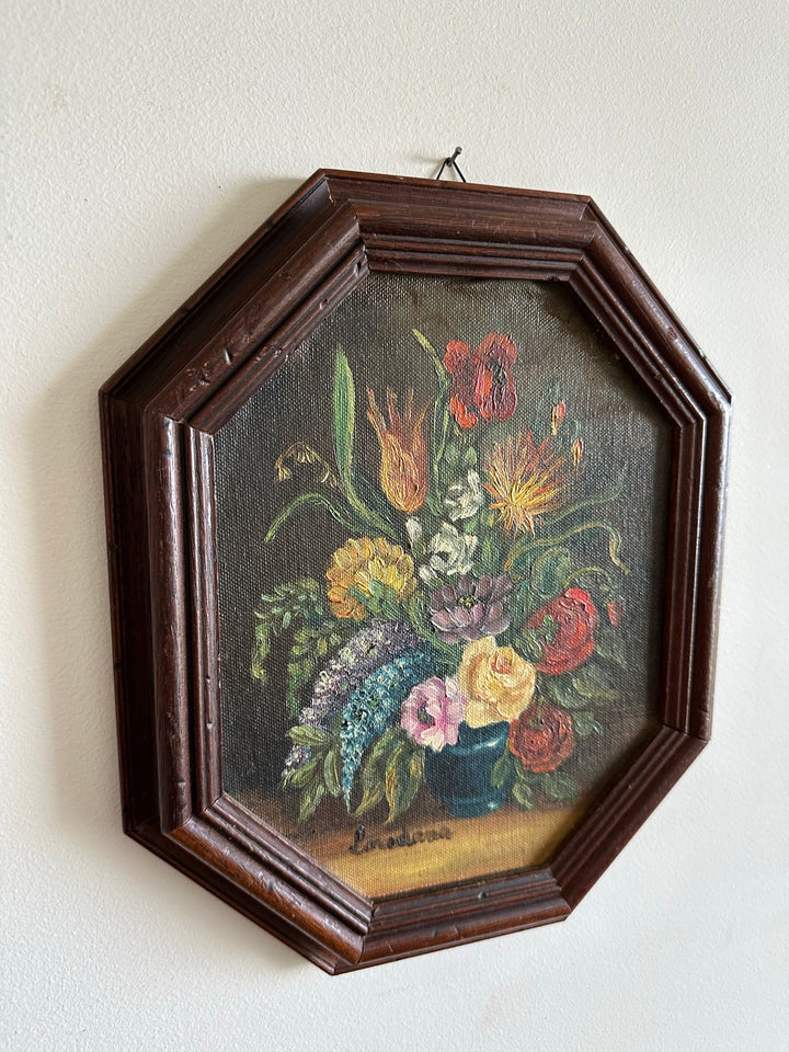 Peintures florales cadre en bois hexagonal