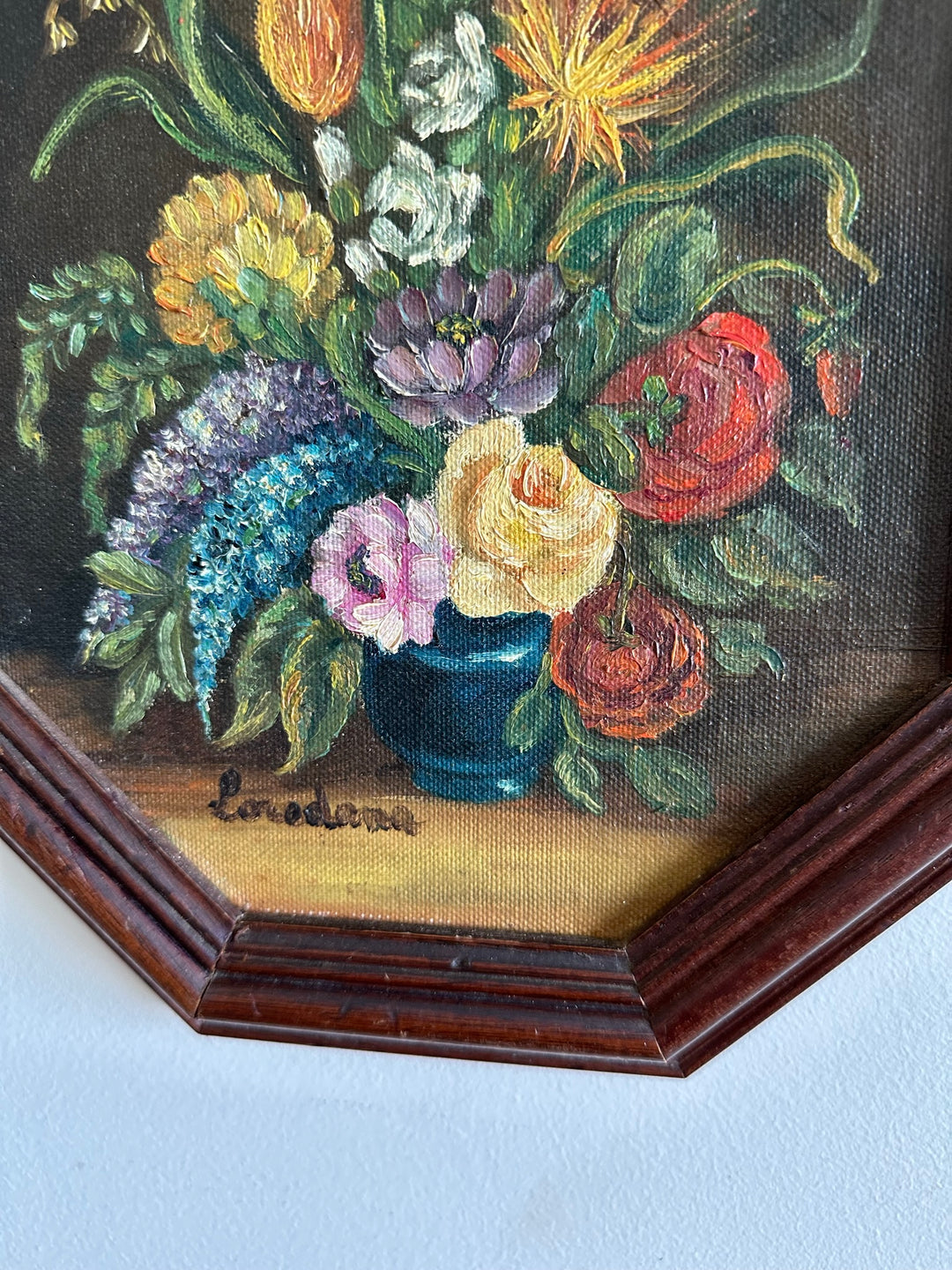 Peintures florales cadre en bois hexagonal