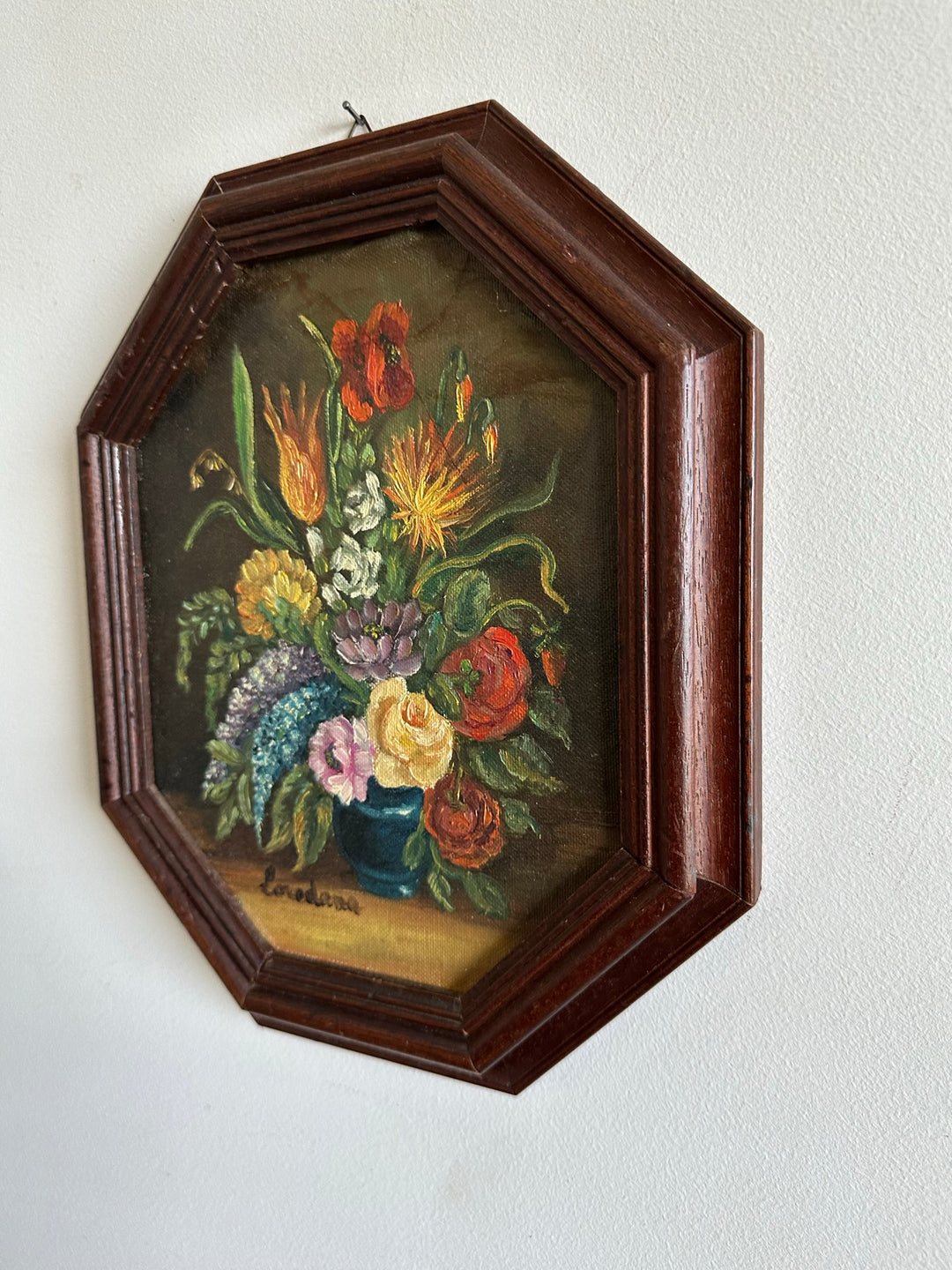 Peintures florales cadre en bois hexagonal