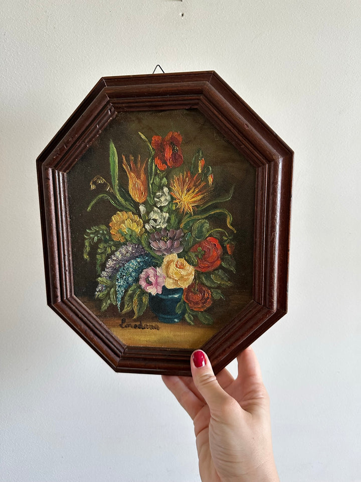 Peintures florales cadre en bois hexagonal
