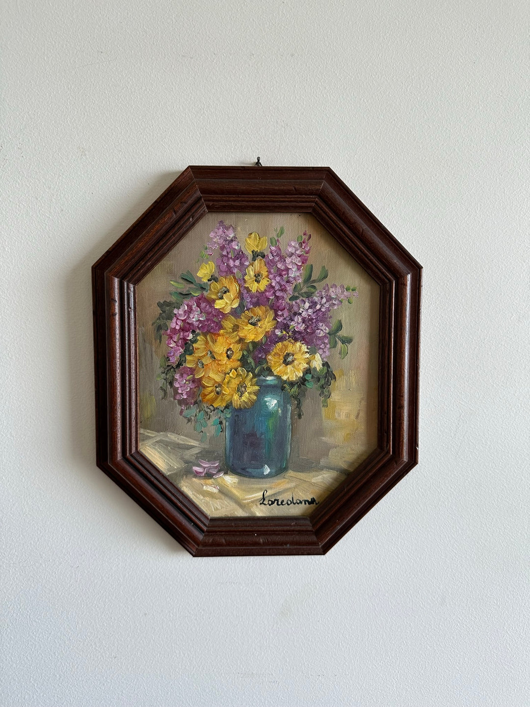 Peintures florales cadre en bois hexagonal