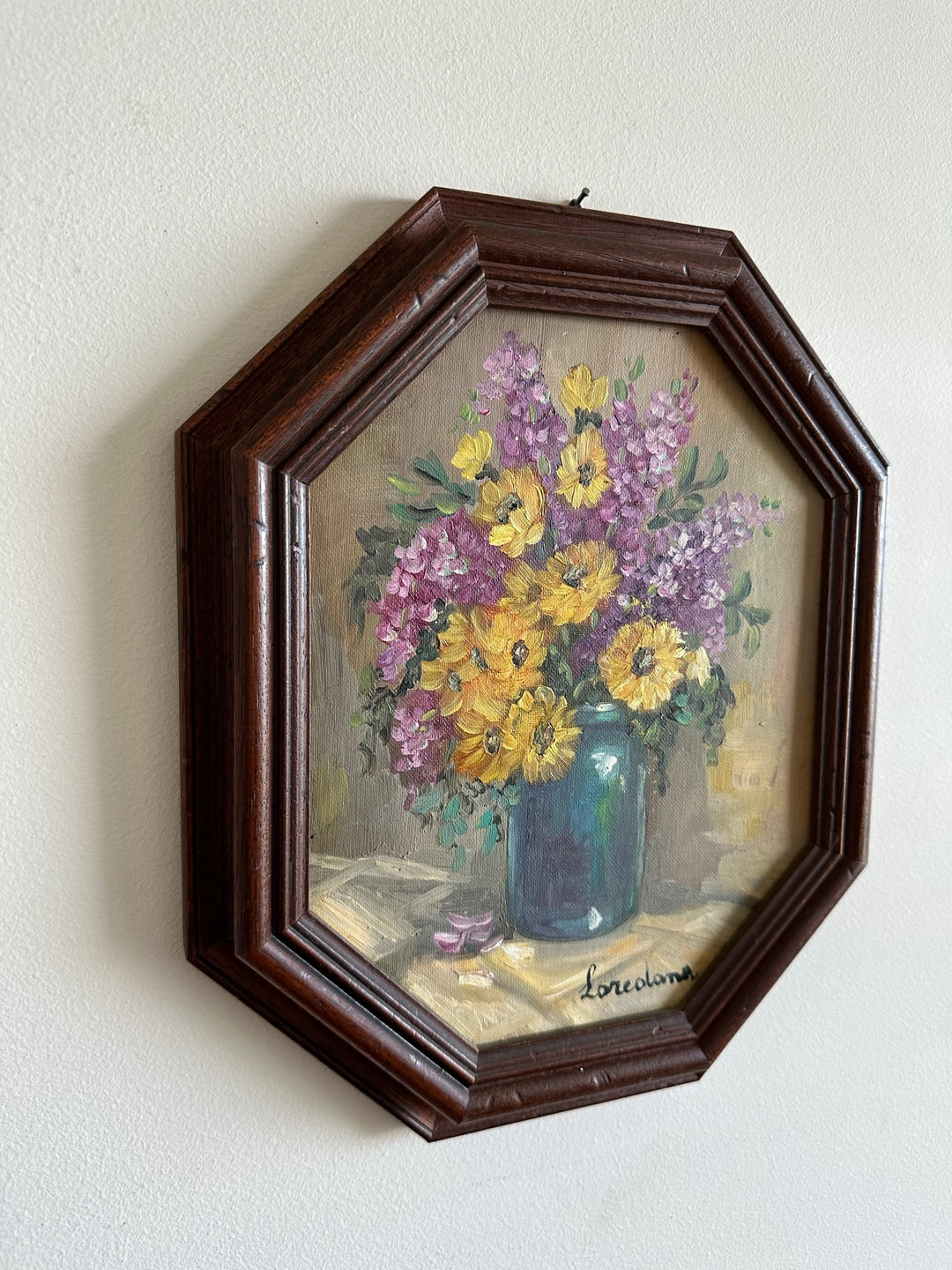Peintures florales cadre en bois hexagonal
