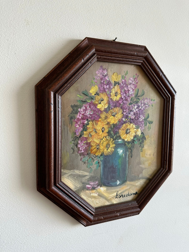 Peintures florales cadre en bois hexagonal