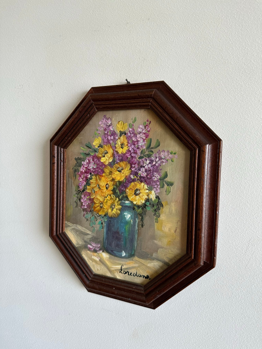 Peintures florales cadre en bois hexagonal