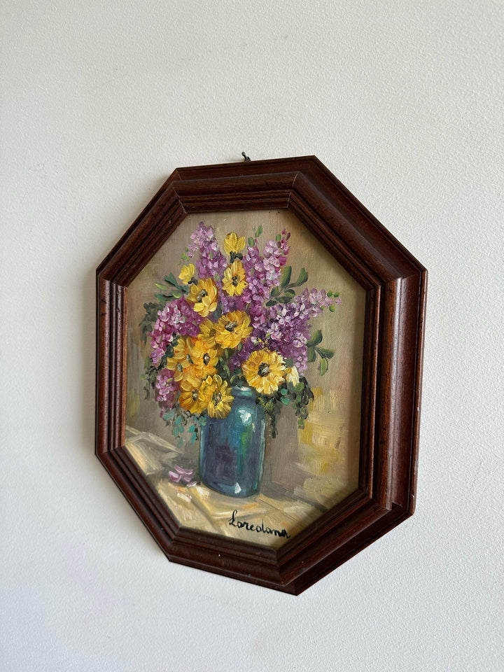 Peintures florales cadre en bois hexagonal