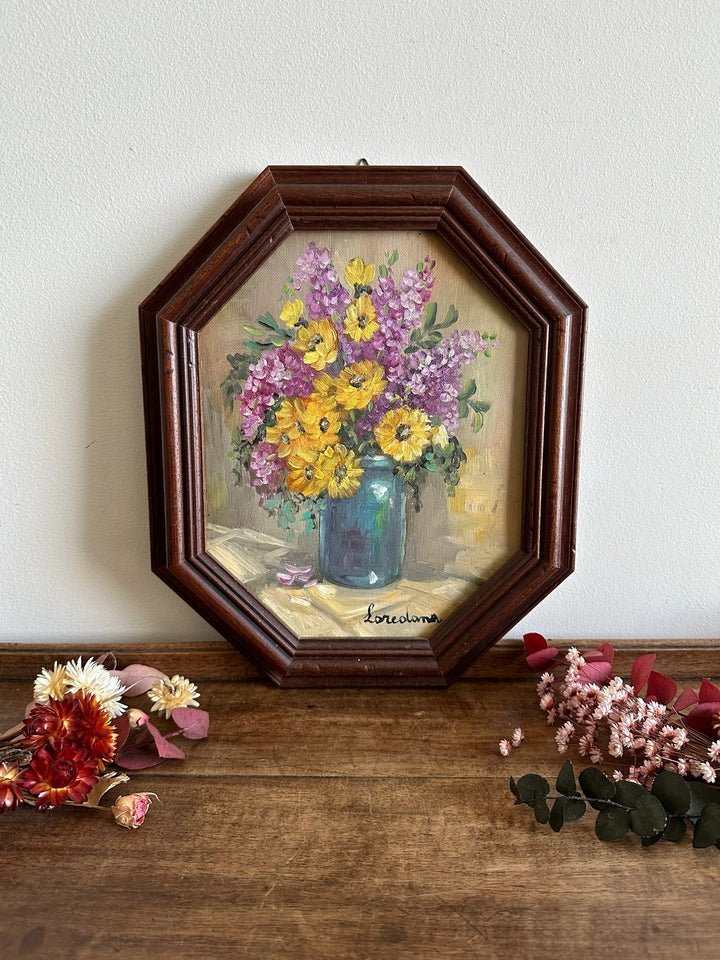 Peintures florales cadre en bois hexagonal