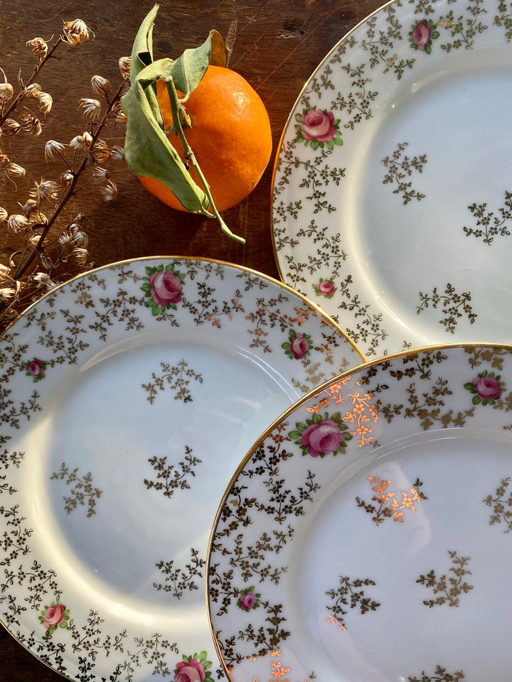 Assiettes à dessert rose et or Limoges