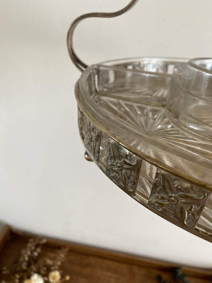 Plateau de service en métal argenté avec compartiments en verre années 30