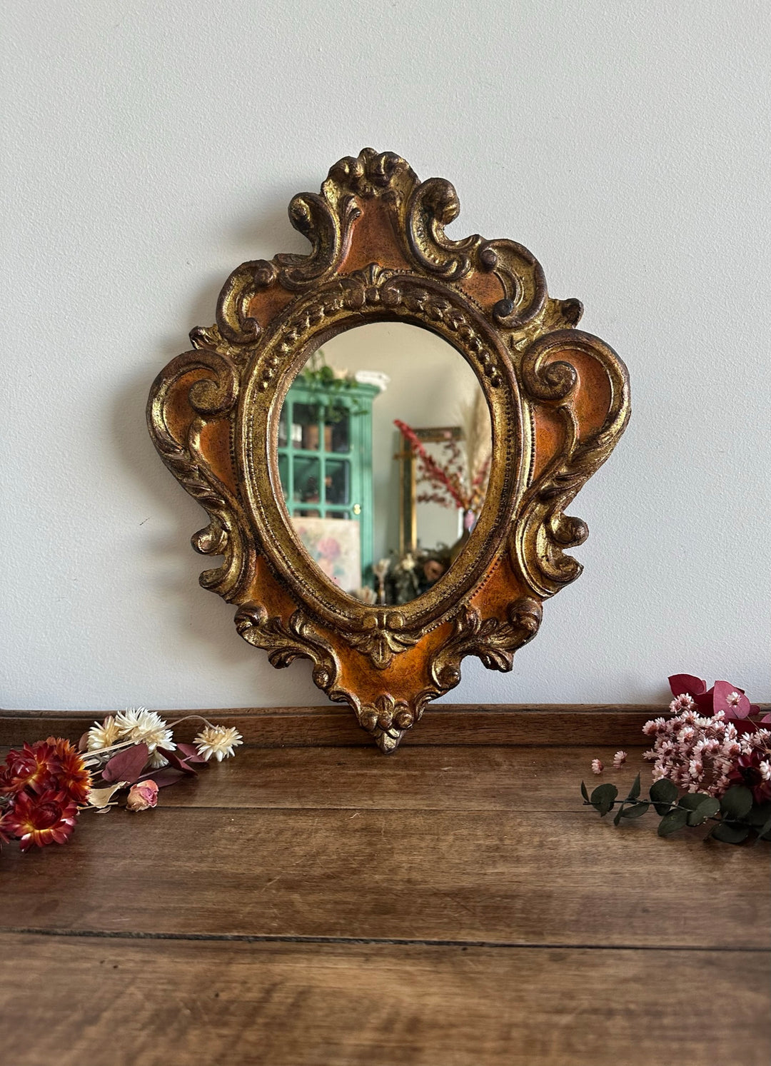 Miroir florentin or et orange années 50