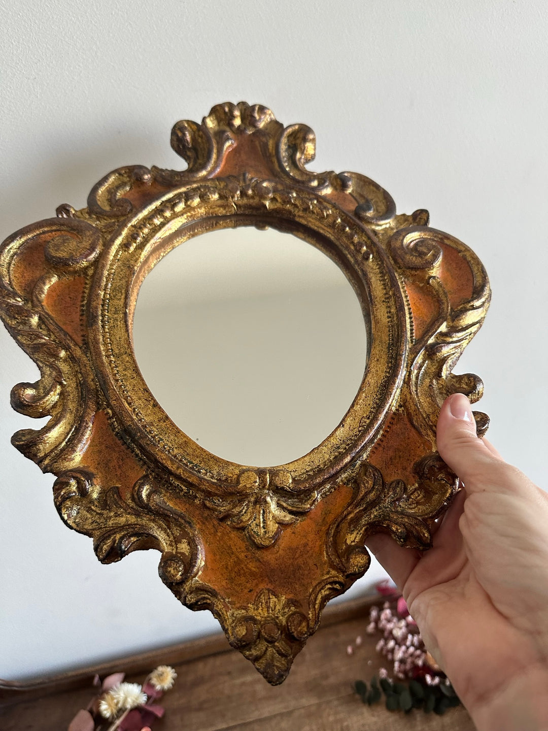 Miroir florentin or et orange années 50