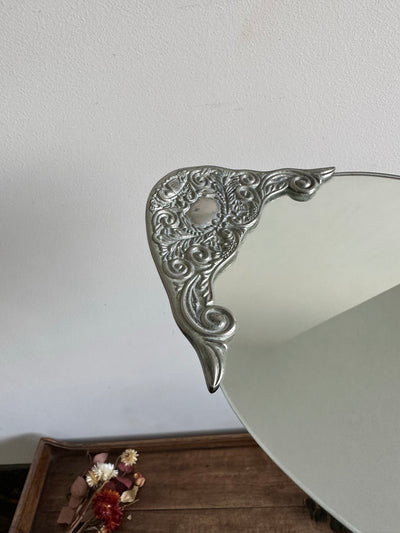 Plateau miroir en métal argenté style art déco