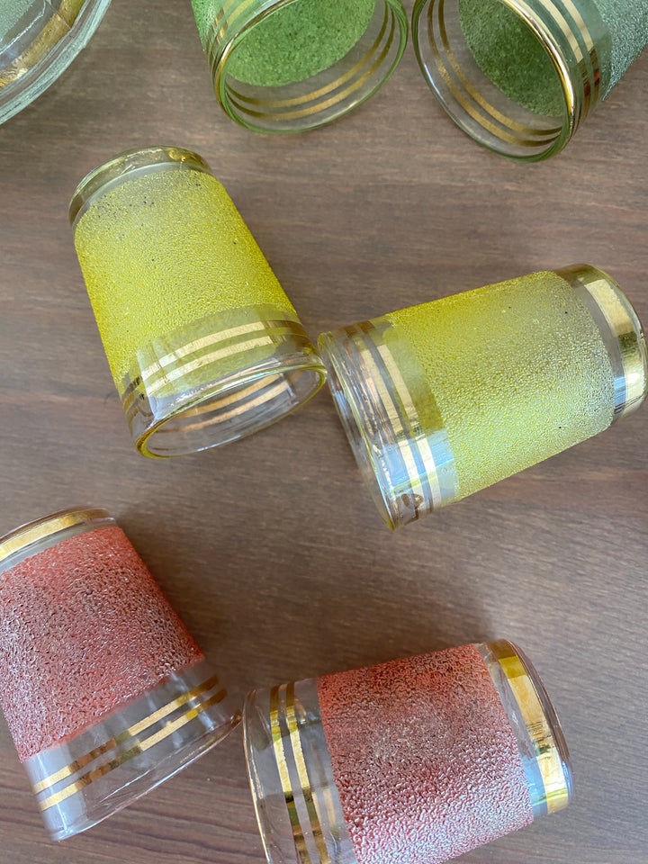 Set à liqueur en verre sablé coloré