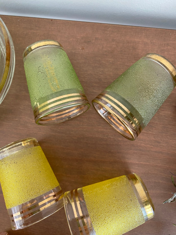 Set à liqueur en verre sablé coloré