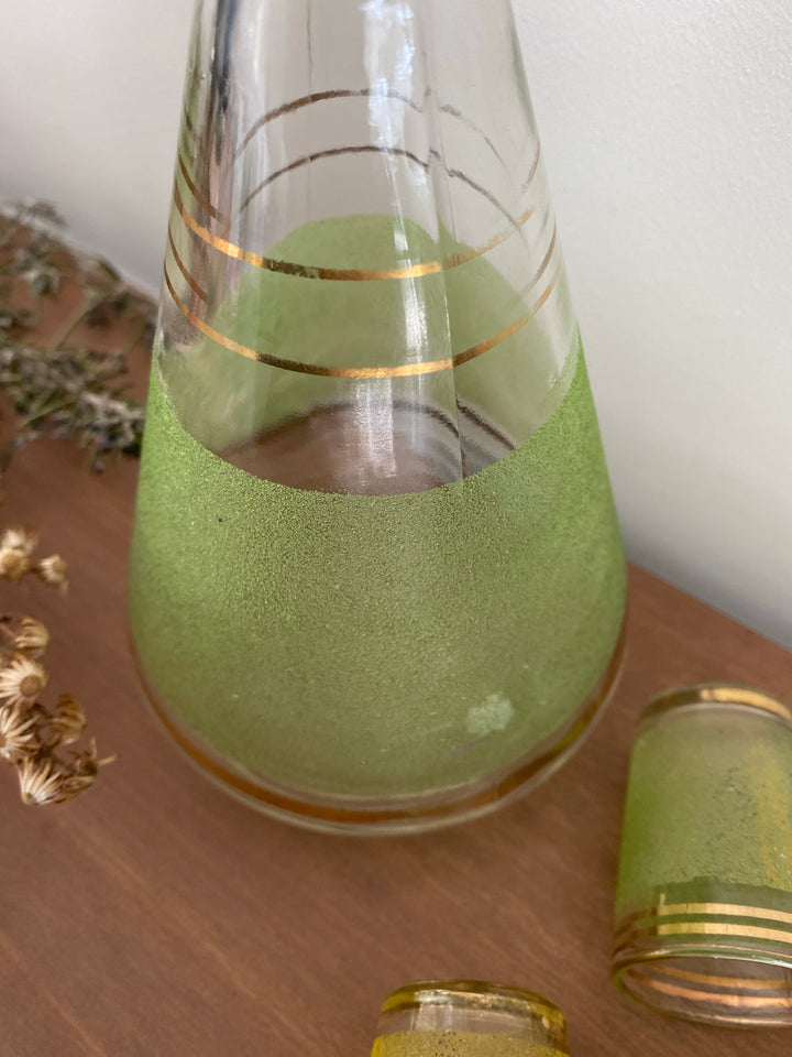 Set à liqueur en verre sablé coloré