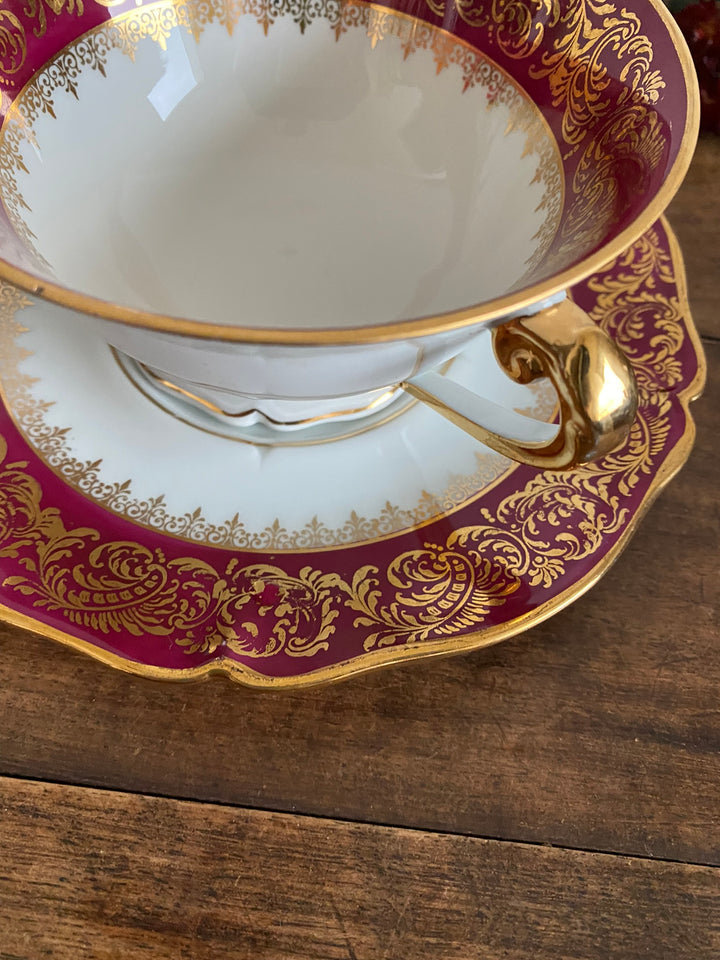 Tasses à chocolat chaud Limoges galon bordeaux