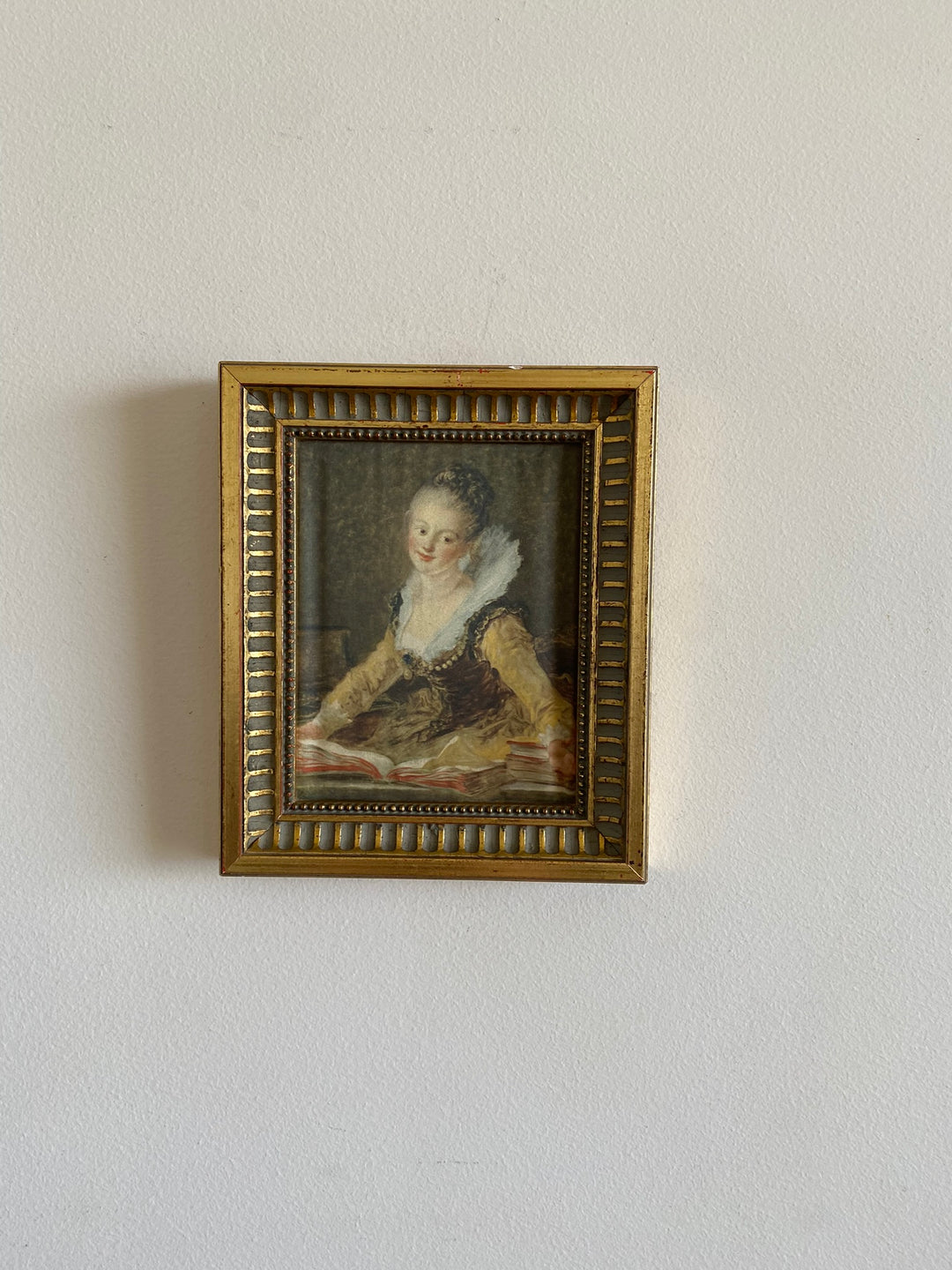 Représentation Fragonard et Reynolds sur tissu cadre doré rectangulaire
