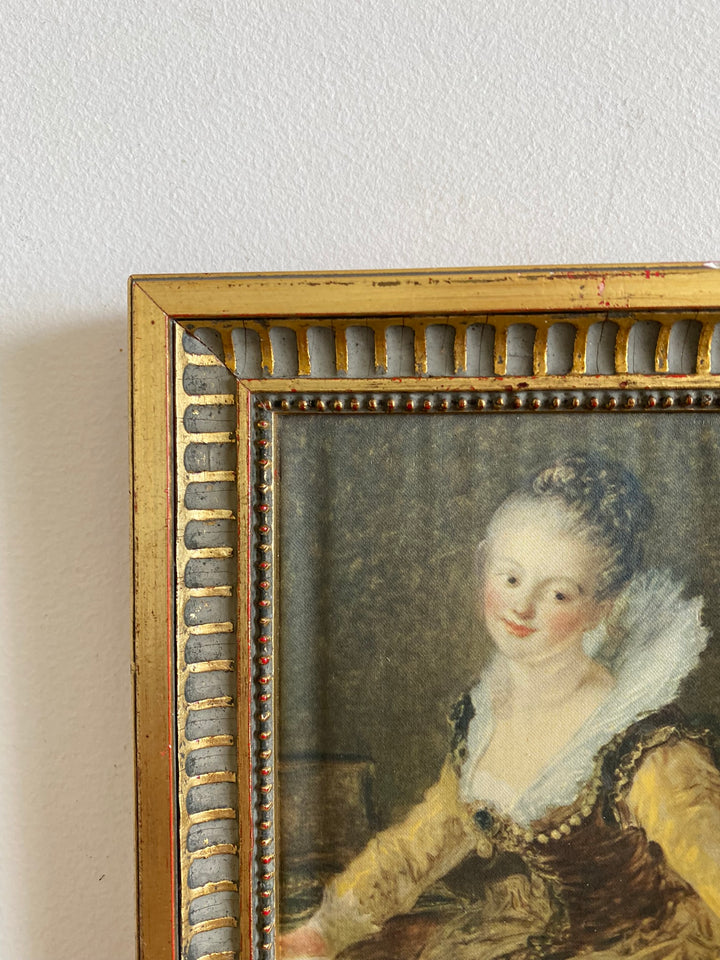 Représentation Fragonard et Reynolds sur tissu cadre doré rectangulaire
