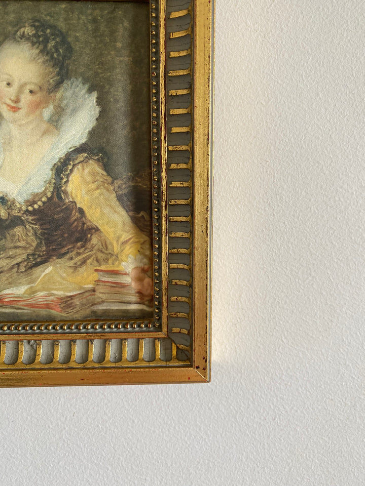 Représentation Fragonard et Reynolds sur tissu cadre doré rectangulaire