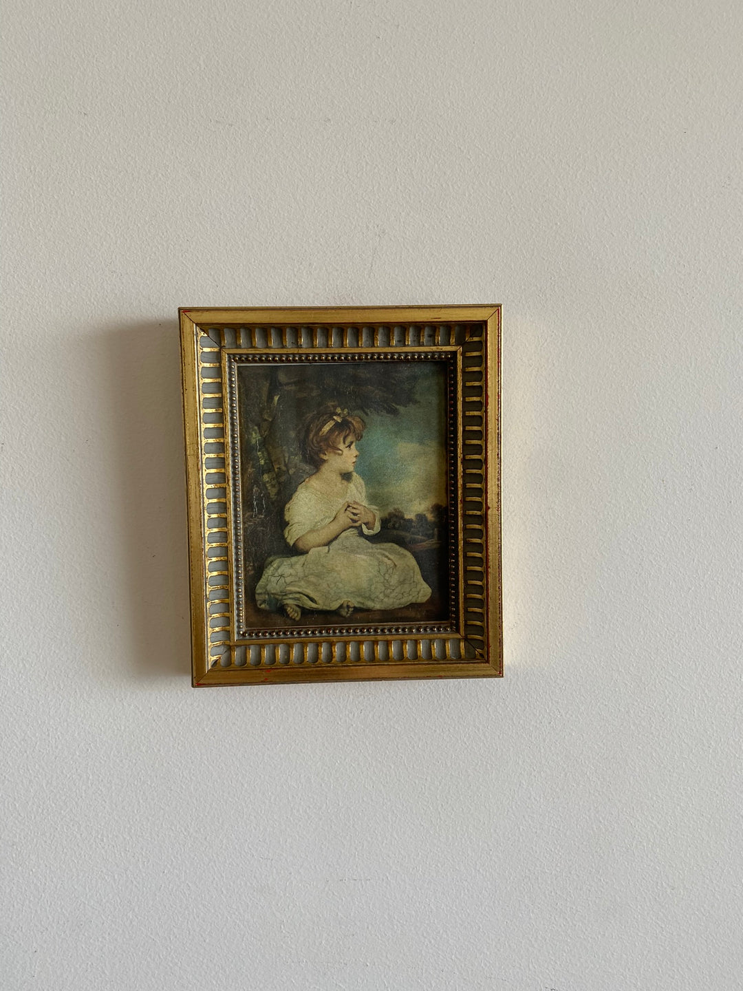 Représentation Fragonard et Reynolds sur tissu cadre doré rectangulaire