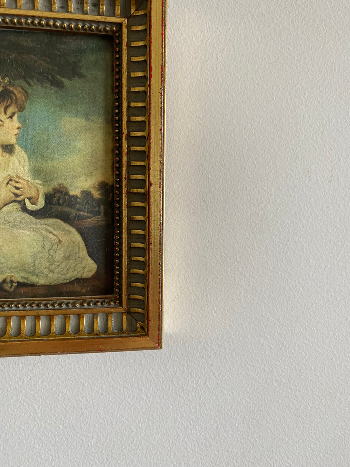 Représentation Fragonard et Reynolds sur tissu cadre doré rectangulaire