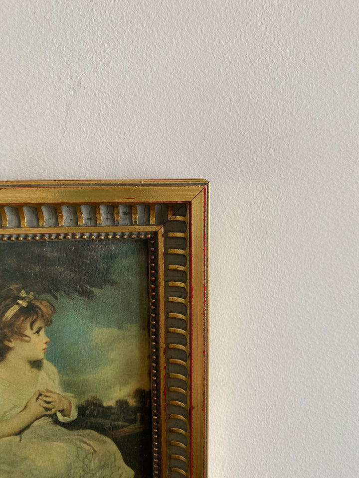 Représentation Fragonard et Reynolds sur tissu cadre doré rectangulaire