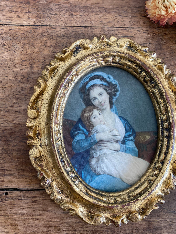 Représentation de l'autoportrait d'Elisabeth Vigée-Lebrun et sa fille cadre baroque