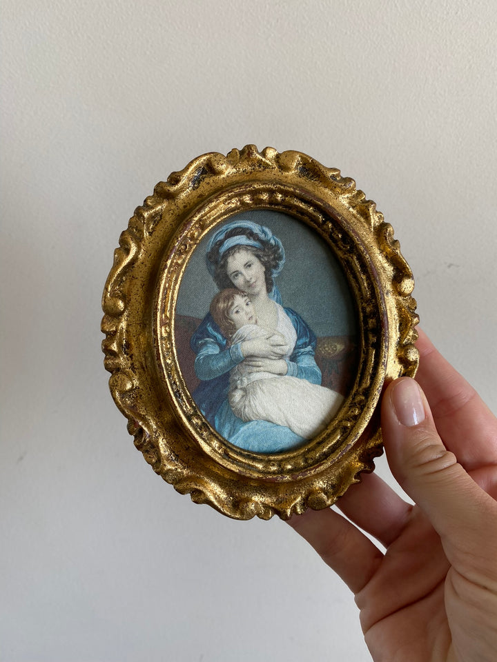 Représentation de l'autoportrait d'Elisabeth Vigée-Lebrun et sa fille cadre baroque