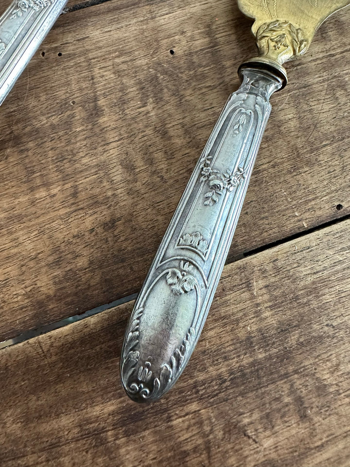 Couverts de service pelle et cuillère en argent et vermeille
