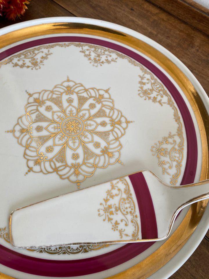 Plat et Pelle à tarte porcelaine bordure fuschia