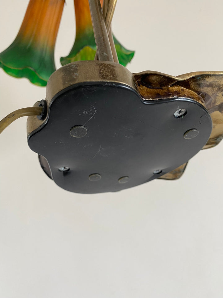 Lampe sur pied abat jour en verre orange et vert
