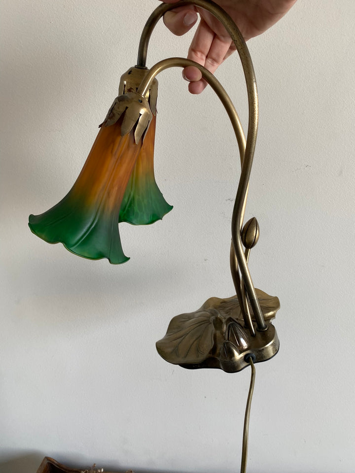 Lampe sur pied abat jour en verre orange et vert
